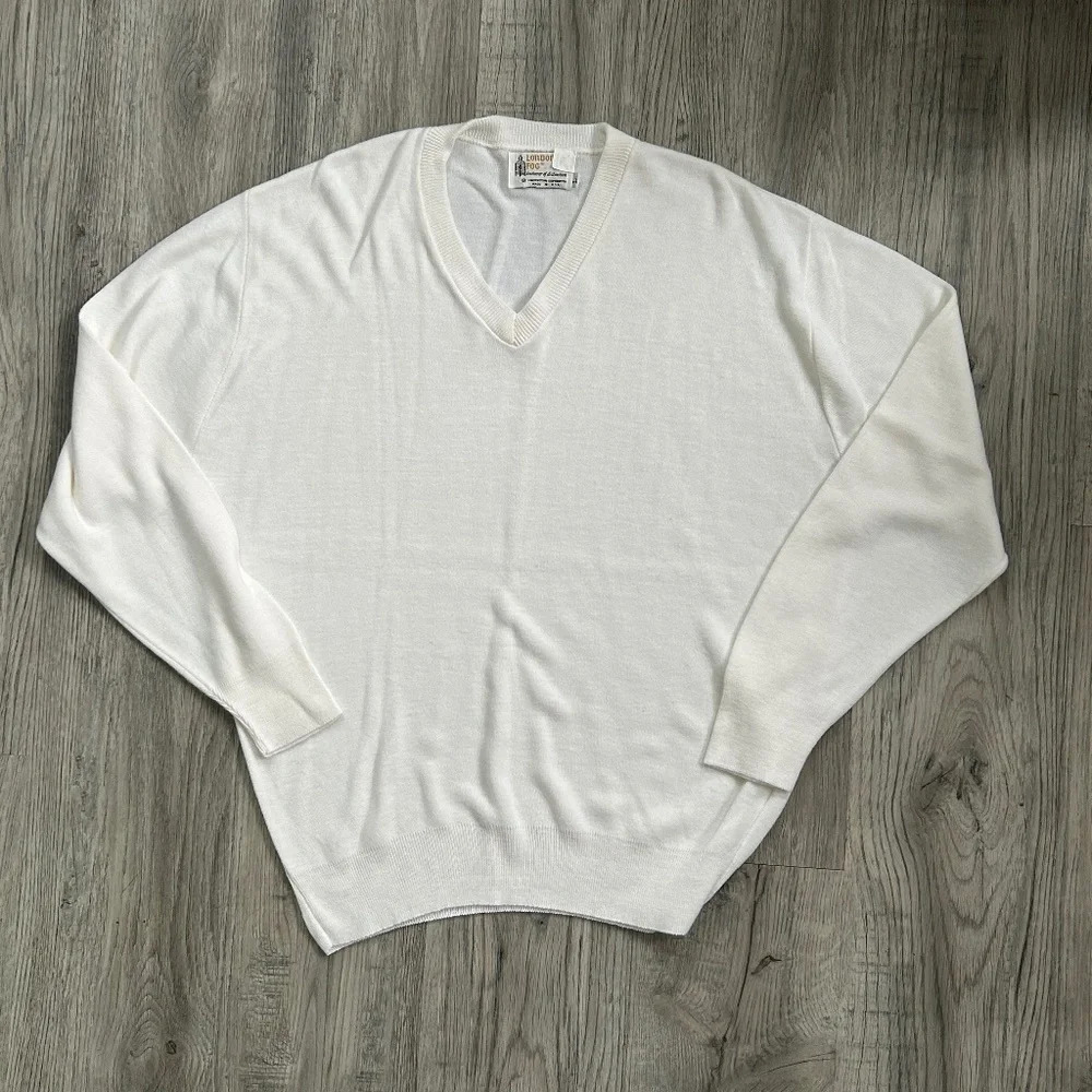 London Fog Mens White Tapered Sweater Sz L